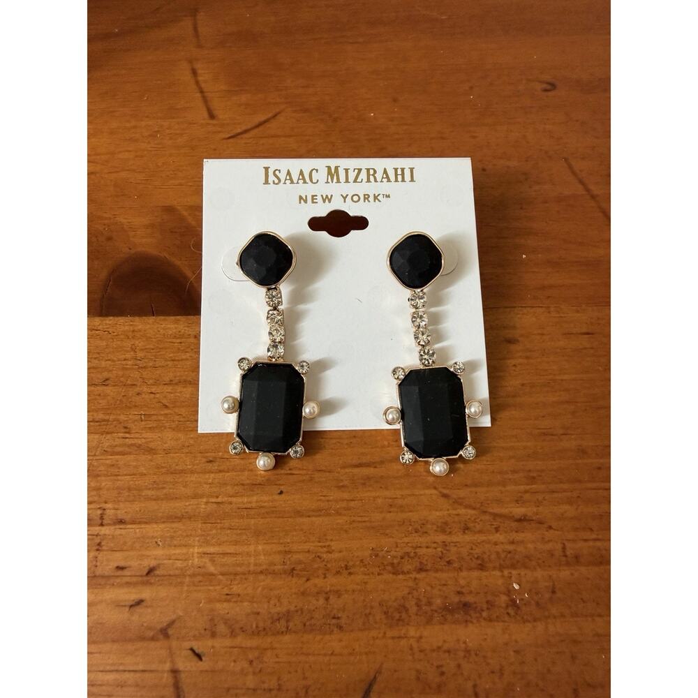 Isaac Mizrahi New York Gold Tone Black Stone Faux Pearl Drop